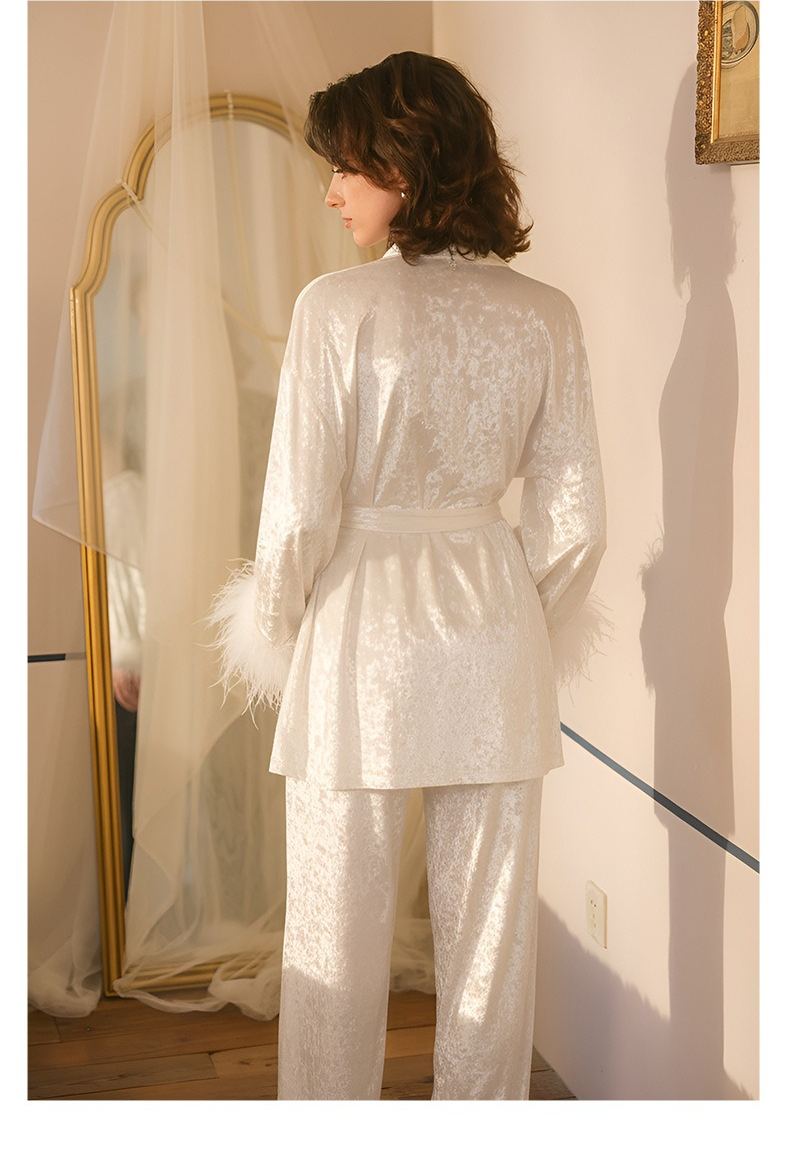 Dam pyjamasset guld diamant fleece varm långärmad nattkläder_voghion.com