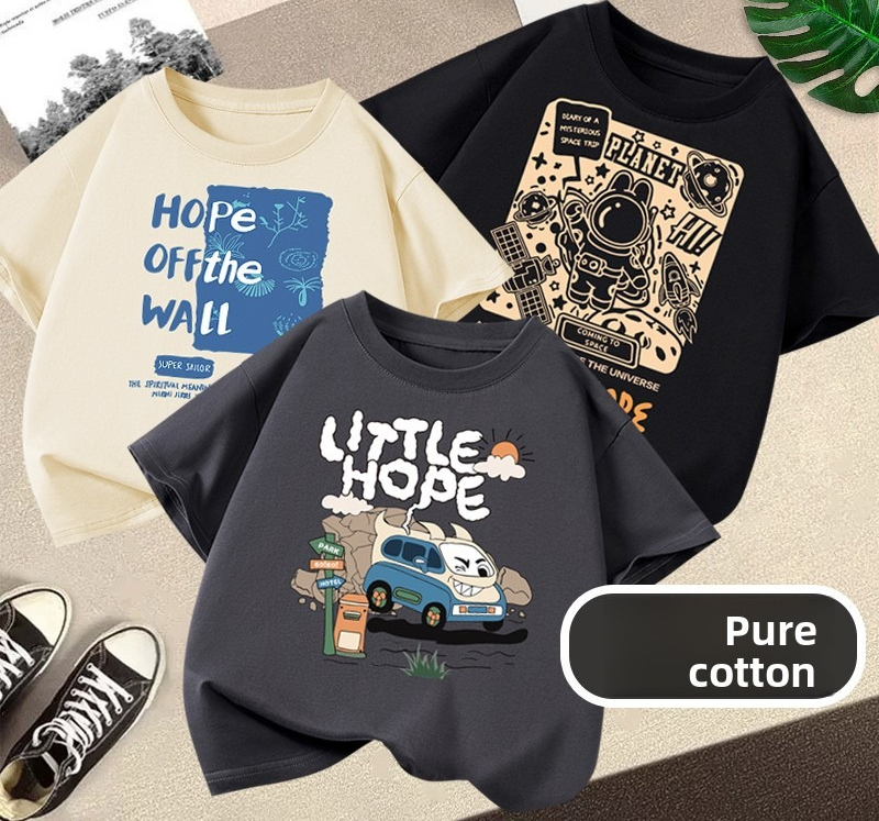 T-shirt à manches courtes pour garçon, 100% coton, été, coupe ample, pour enfants de 8 à 18 ans_voghion.com