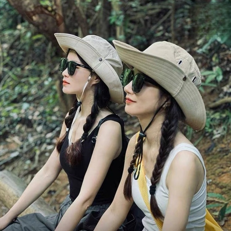 Sombrero de protección solar para exteriores, ideal para pesca y senderismo. Sombrero vaquero occidental para mujer. Sombrero tipo cubo con cordón para hombre. Sombreros de ala ancha para vacaciones de verano._voghion.com