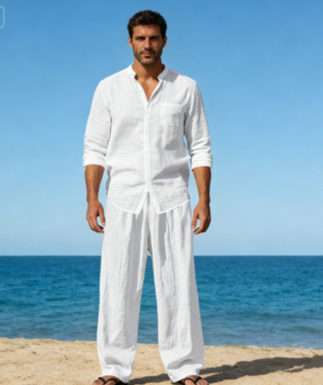 Koszula męska Four Seasons Linen, luźna, oddychająca, z długim rękawem, na co dzień, na plażę, w miejscu_voghion.com