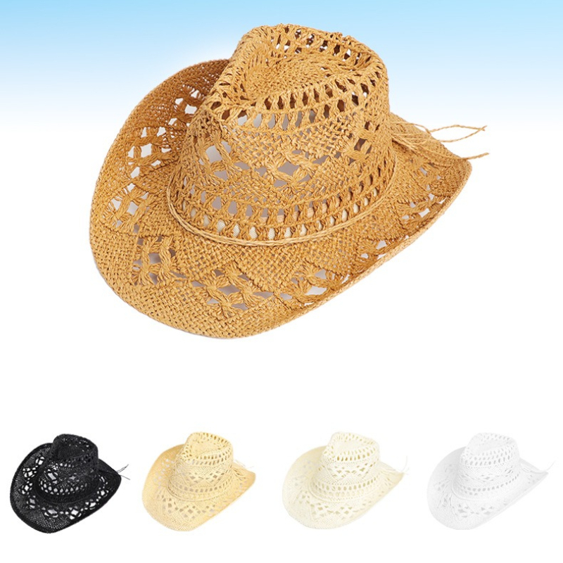 Dam cowboyhatt i halm med brett brätte för sommar och strand_voghion.com