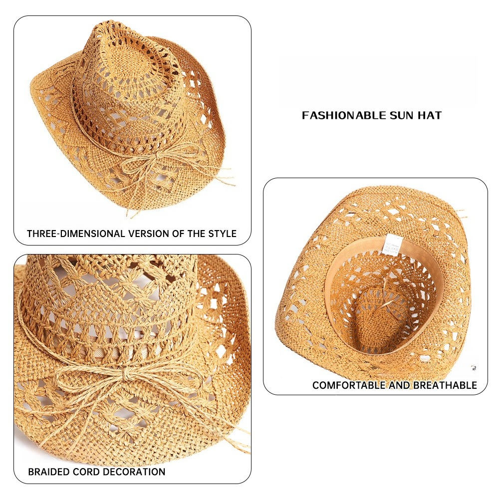 Dam cowboyhatt i halm med brett brätte för sommar och strand_voghion.com