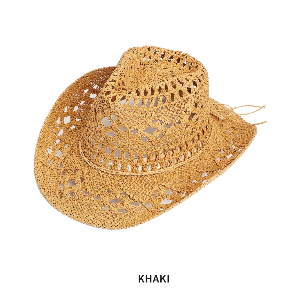 Dam cowboyhatt i halm med brett brätte för sommar och strand_voghion.com
