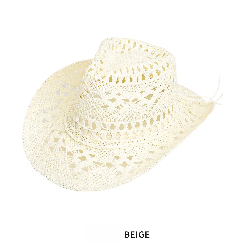 Dam cowboyhatt i halm med brett brätte för sommar och strand_voghion.com
