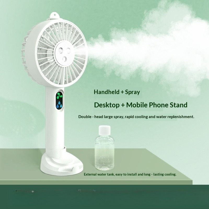 Neuer kleiner, tragbarer Ventilator mit Doppelfunktion für den Sommer, ideal für draußen, mit langer Akkulaufzeit und Sprühfunktion für kalte Temperaturen_voghion.com