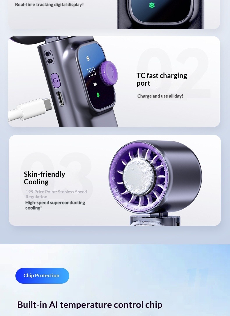 Handheld Turbo Fan With Ice Cooling Portable Rechargeable Desk_voghion.com