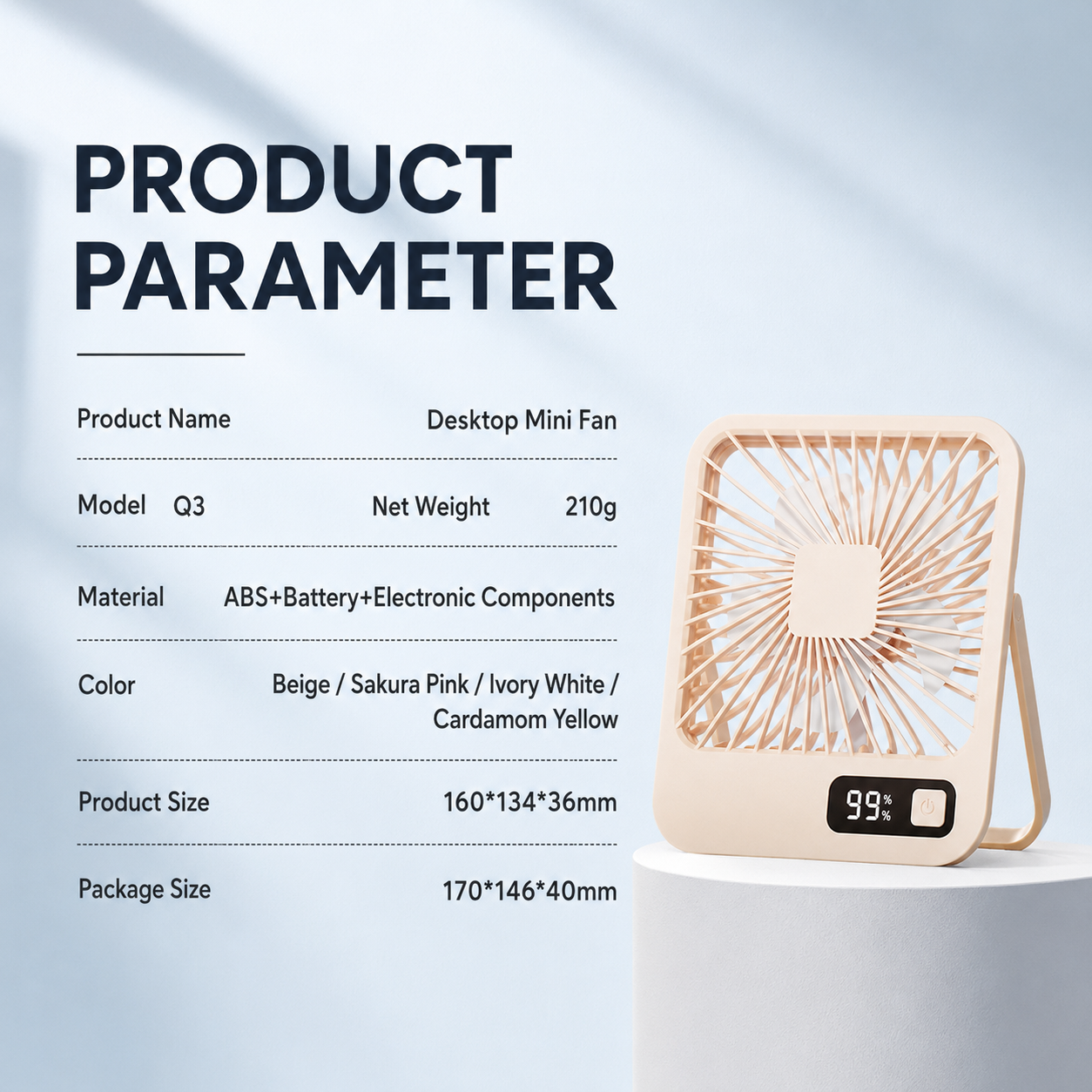 Portable Desktop Fan Mini Usb Rechargeable With Digital Display_voghion.com