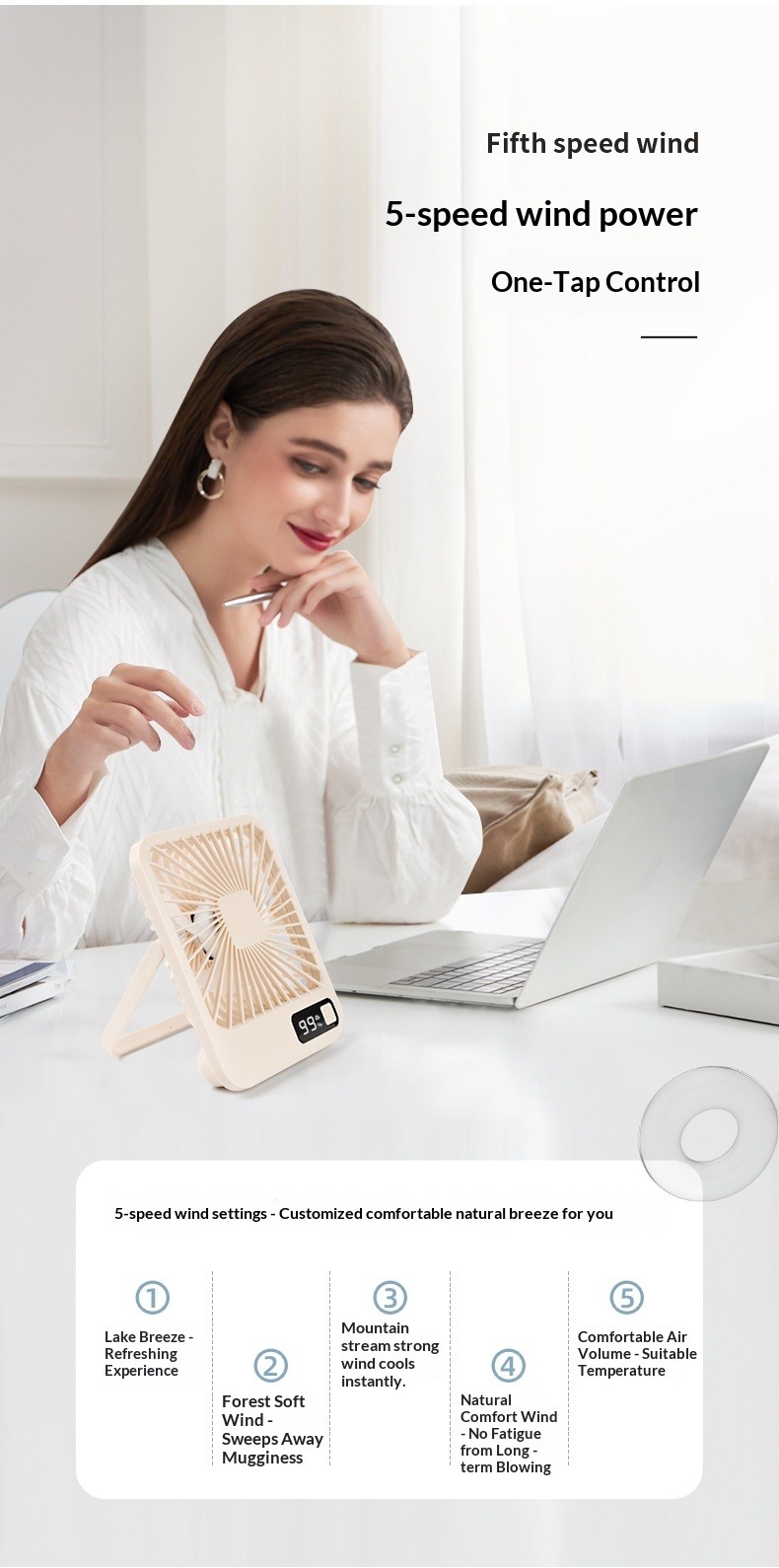 Portable Desktop Fan Mini Usb Rechargeable With Digital Display_voghion.com