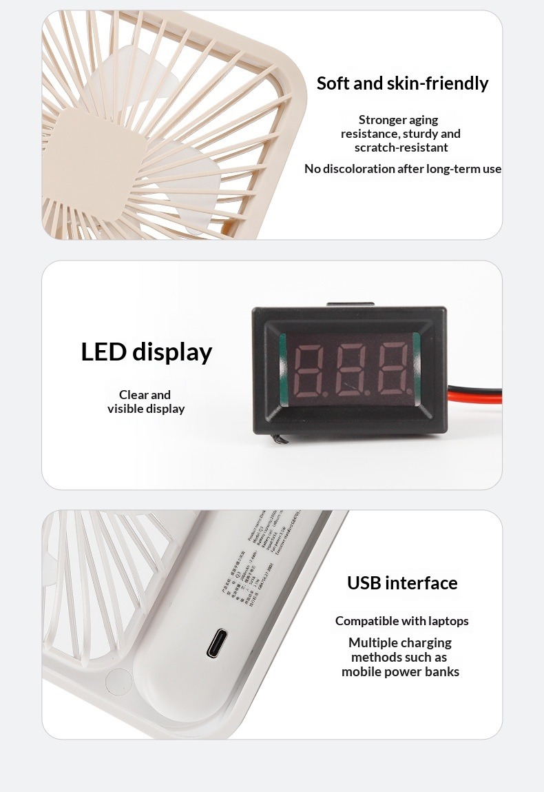 Portable Desktop Fan Mini Usb Rechargeable With Digital Display_voghion.com