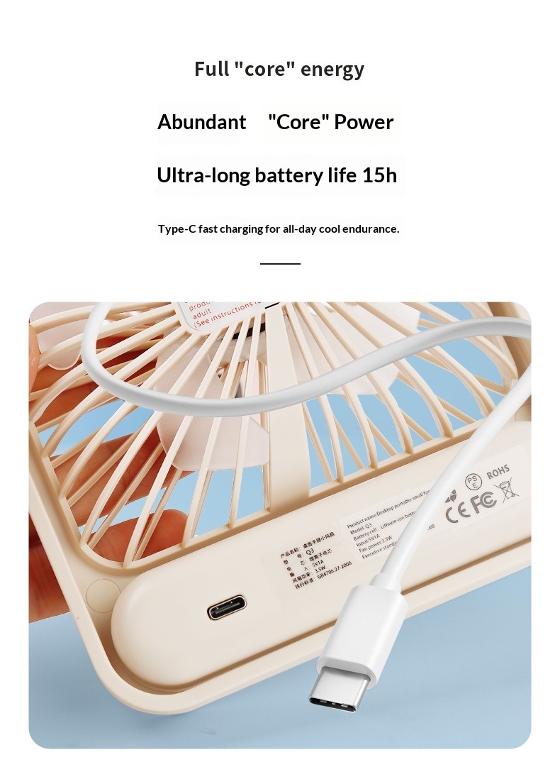 Portable Desktop Fan Mini Usb Rechargeable With Digital Display_voghion.com