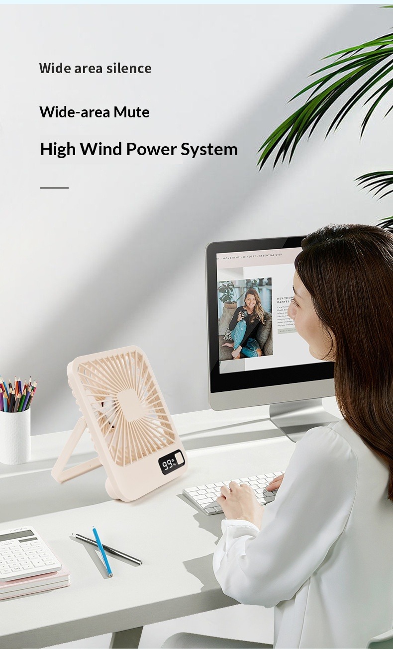 Portable Desktop Fan Mini Usb Rechargeable With Digital Display_voghion.com