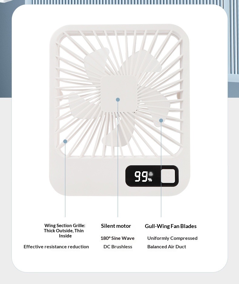 Portable Desktop Fan Mini Usb Rechargeable With Digital Display_voghion.com