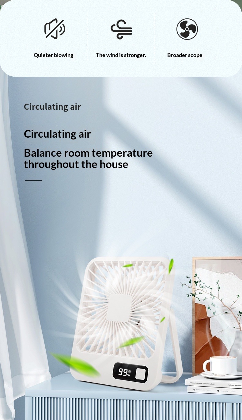 Portable Desktop Fan Mini Usb Rechargeable With Digital Display_voghion.com