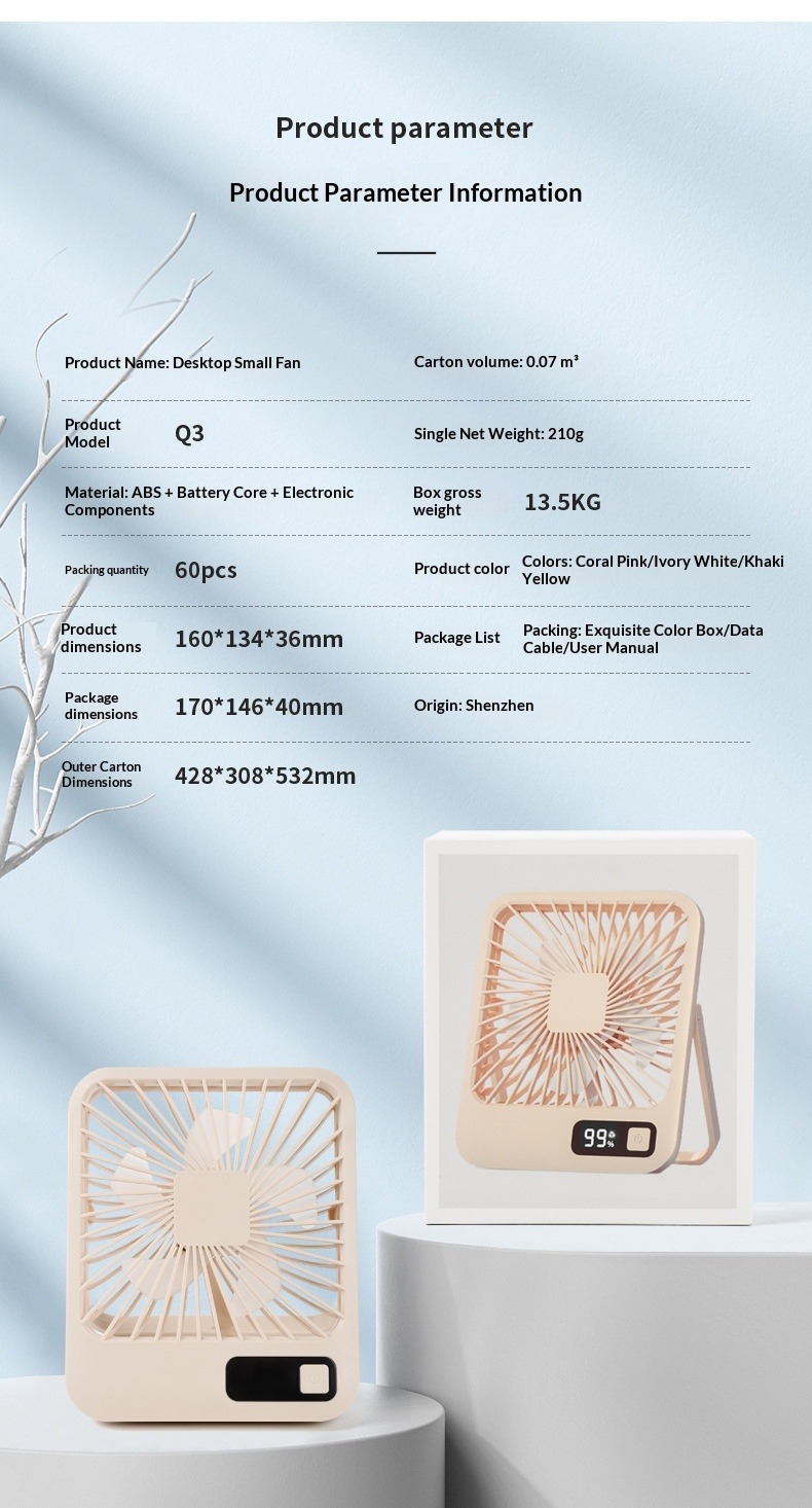 Portable Desktop Fan Mini Usb Rechargeable With Digital Display_voghion.com