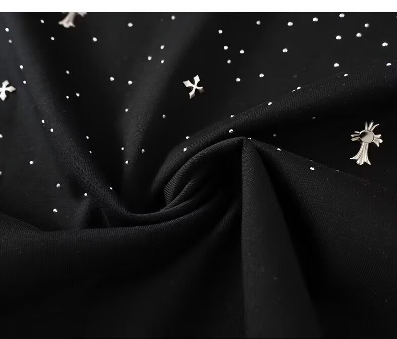 Men’s Crew Neck Short Sleeve T-Shirt, 100% Cotton Rhinestone Cross Sparkle Tee, Loose Casual Bling Top For Daily Wear Streetwear Club P Herren-t-shirt_desvips.com