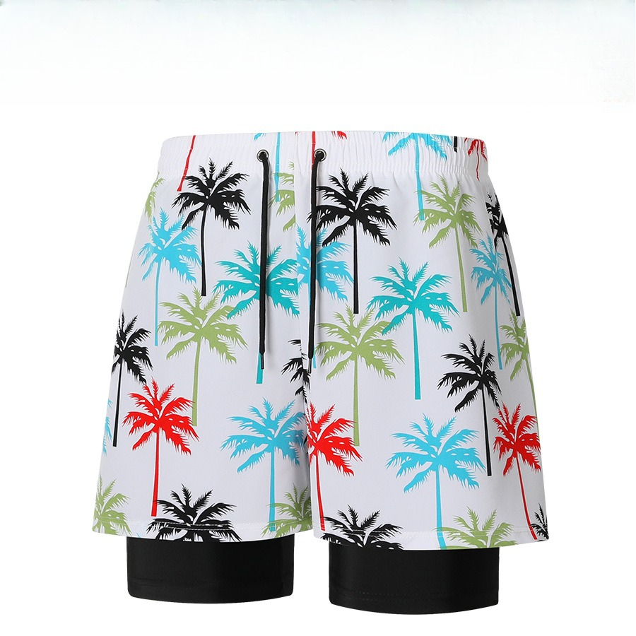 Double-layer Anti-embarrassment Swimming Pants, Hot Spring Beach Seaside Coconut Tree Printing Wholesale Swimming Yuejia Swimming Manufacturer Swimsui_voghion.com