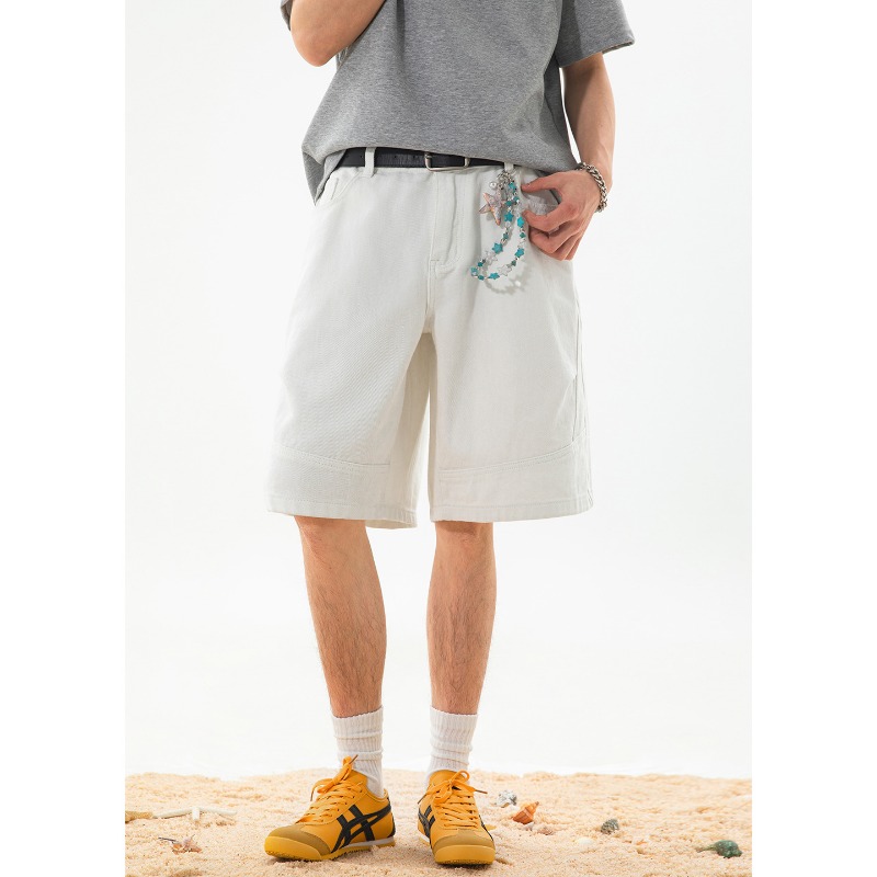 Herren Denim Shorts Locker Retro Gewaschene Pleated Five-point_voghion.com