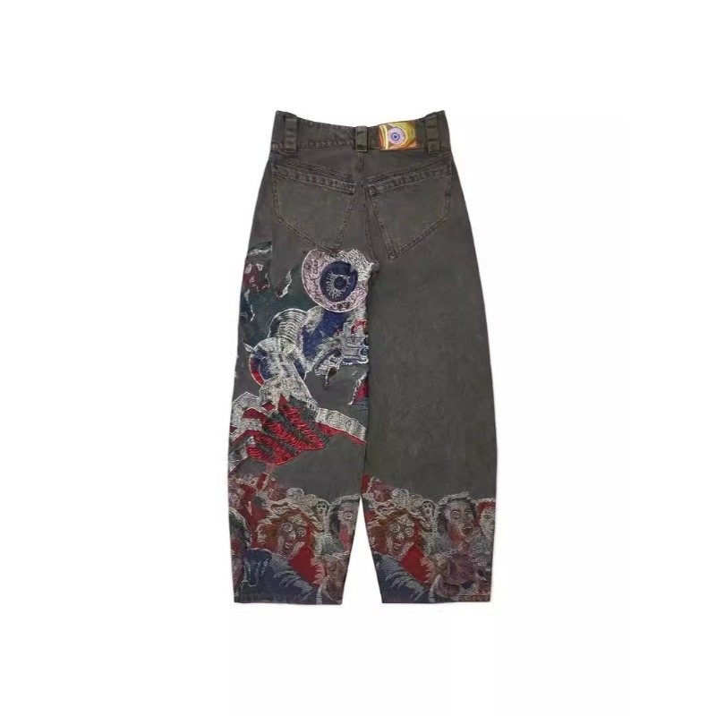 Men's Y2K Hip Hop Punk Embroidered Baggy Jeans, Heavy Duty Vintage Style Wide Leg Denim Pants Streetwear_mkmklike.com