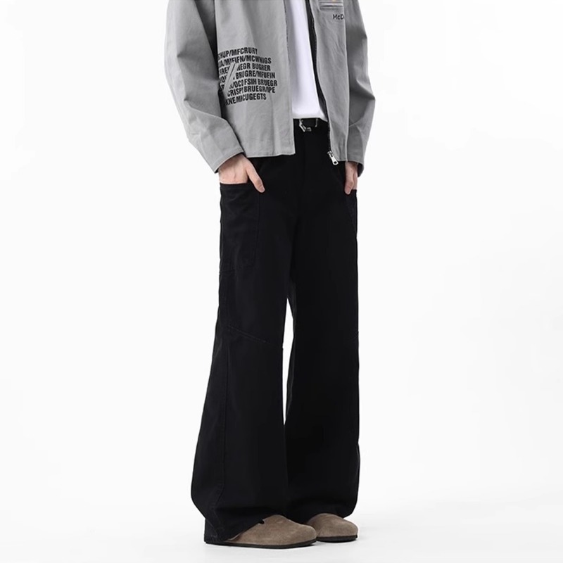 Men's Washed Cargo Pocket Wide Leg Jeans, American High Street Loose Straight Casual Trendy Versatile Denim Pants_mkmklike.com