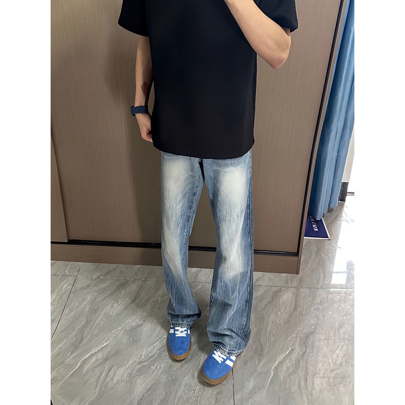 American High Street Lightning Washed Flared Jeans Men Denim_voghion.com