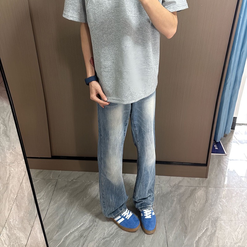 American High Street Lightning Washed Flared Jeans Men Denim_voghion.com