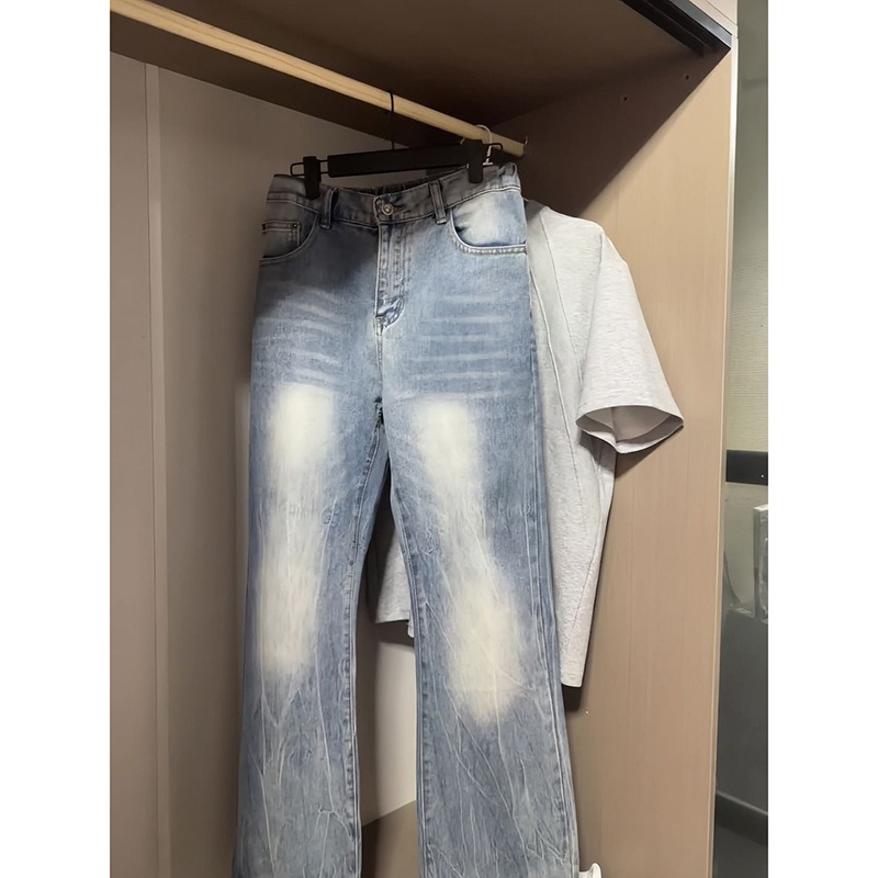 American High Street Lightning Washed Flared Jeans Men Denim_voghion.com