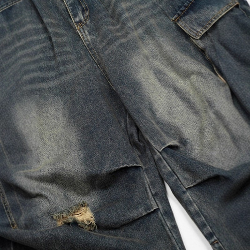 Pantaloncini cargo in denim vintage da uomo con tasche multi_voghion.com