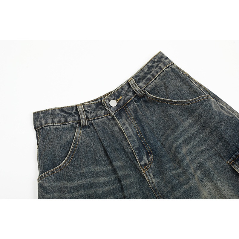 Pantaloncini cargo in denim vintage da uomo con tasche multi_voghion.com