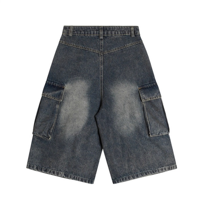 Pantaloncini cargo in denim vintage da uomo con tasche multi_voghion.com