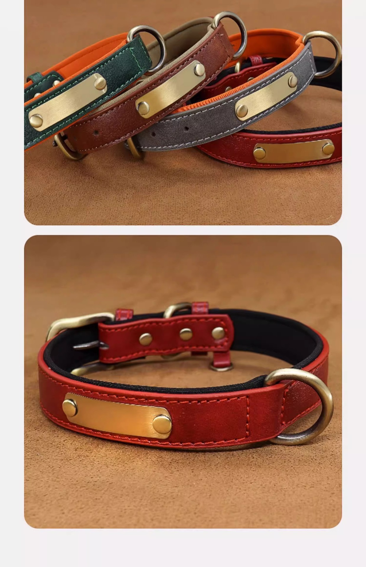 Coleira de couro para cão personalizada com placa de identificação_voghion.com