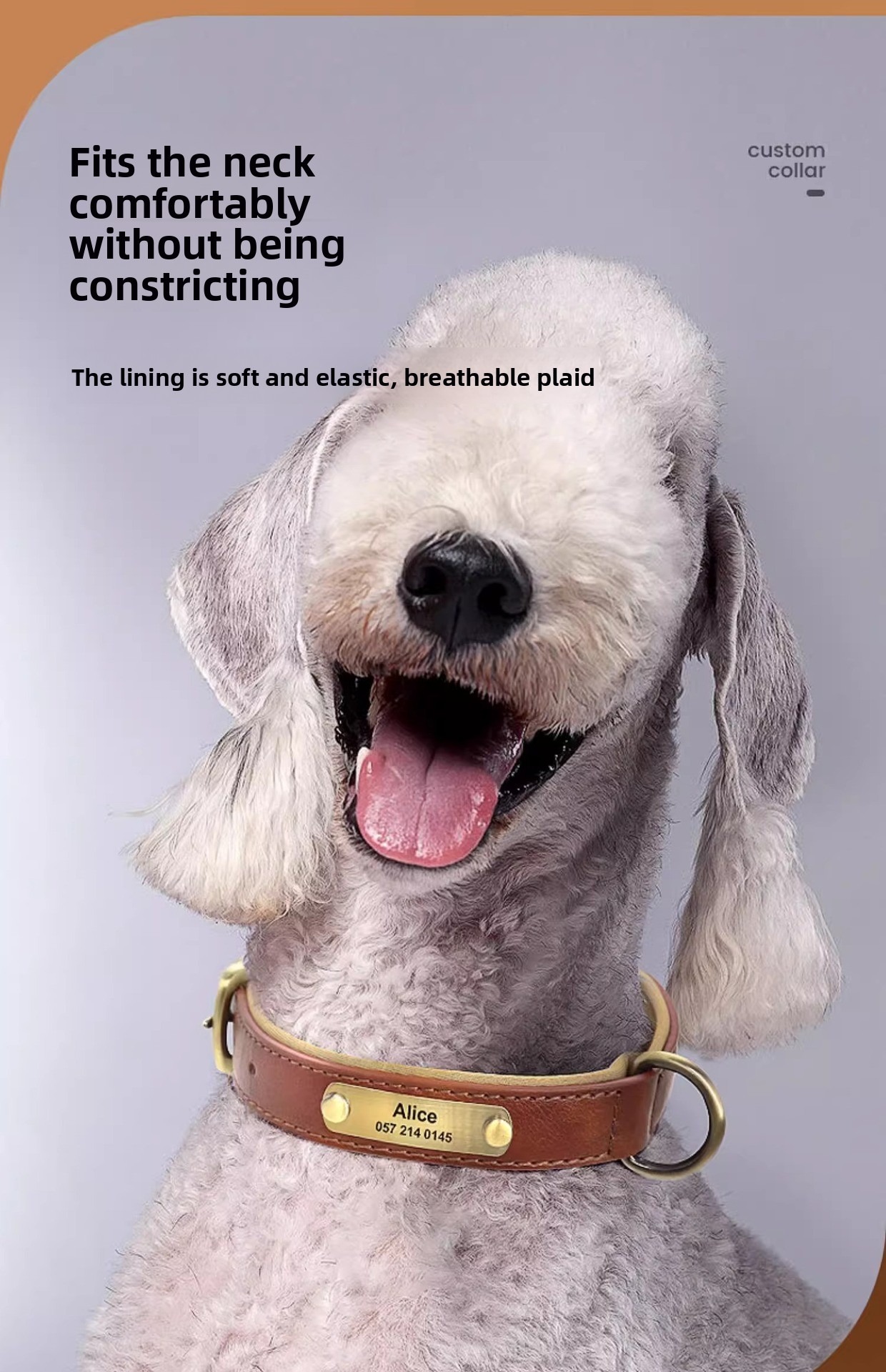 Coleira de couro para cão personalizada com placa de identificação_voghion.com