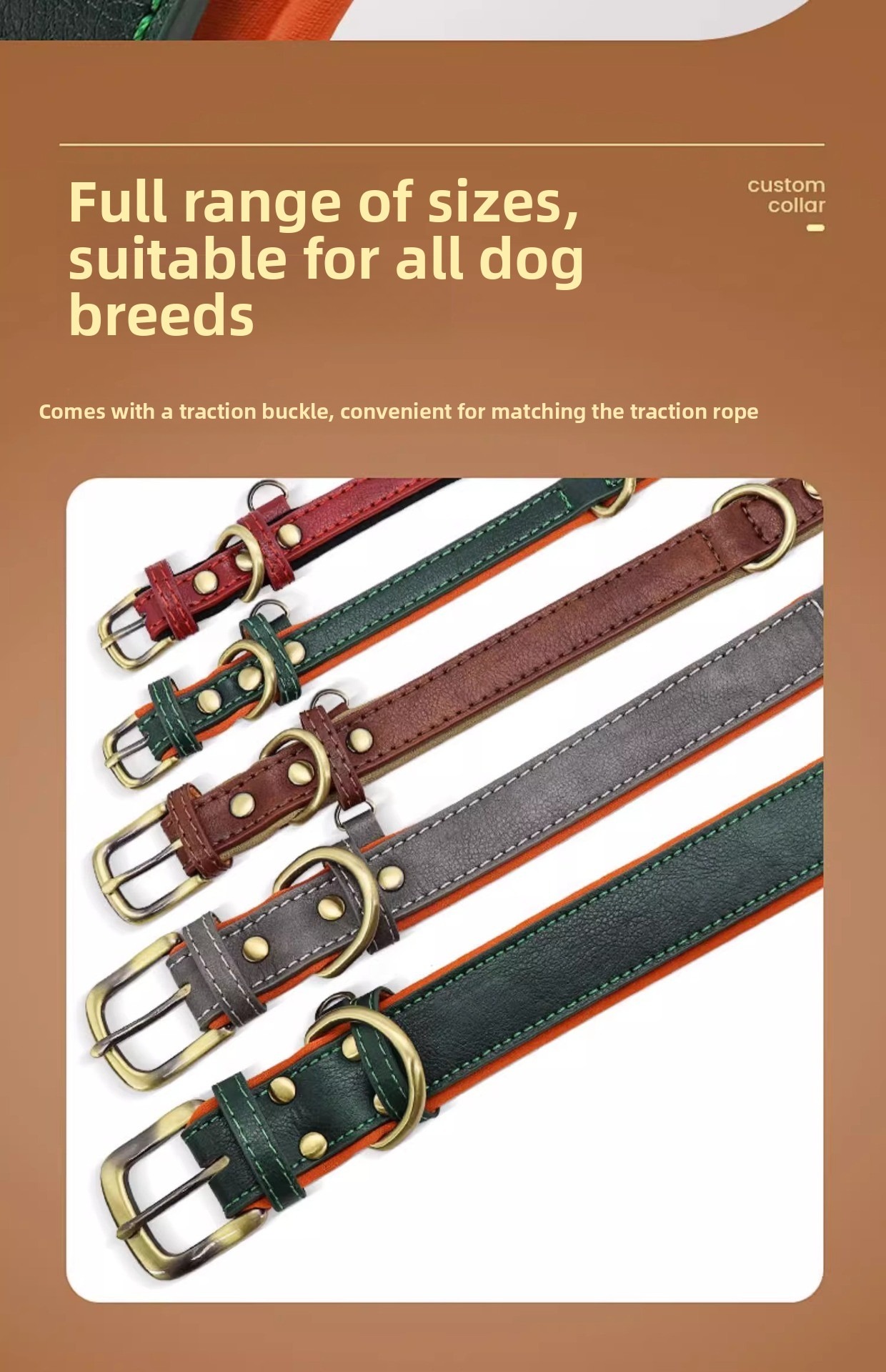 Coleira de couro para cão personalizada com placa de identificação_voghion.com