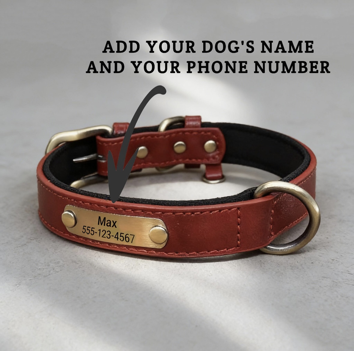 Coleira personalizada para cães com placa de identificação, coleira de couro com etiqueta gravável para cães de pequeno, médio e grande porte, coleira personalizada para cães machos, fêmeas e filhotes._voghion.com