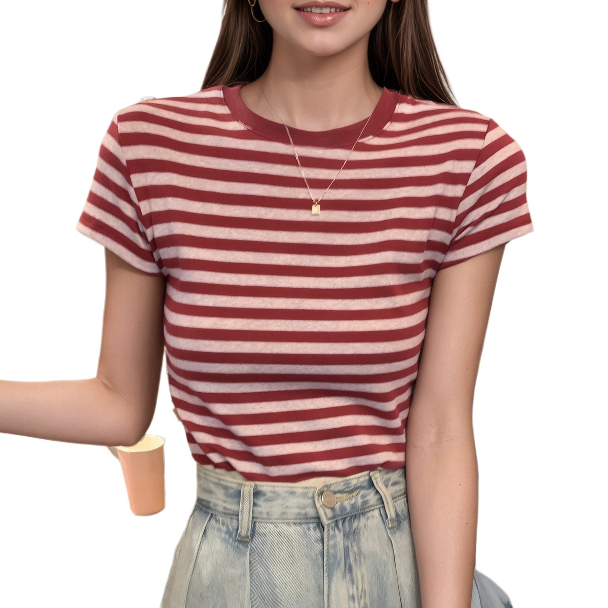 Summer Retro Striped Top Design New Short-sleeved T-shirt Women_ecoleips.com