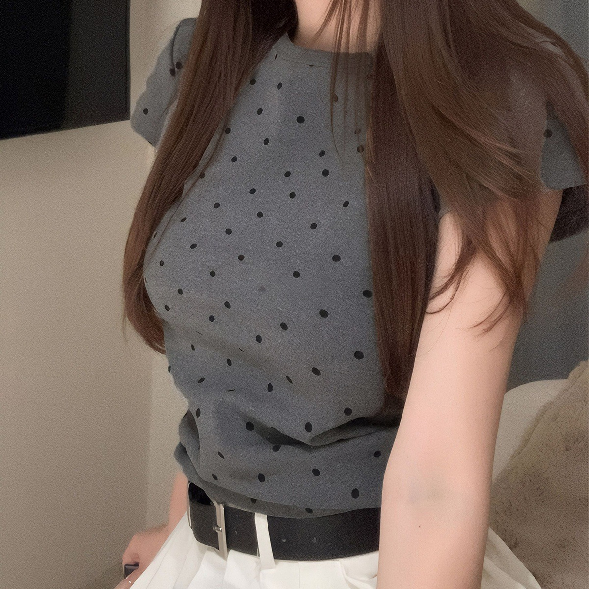 Summer New Polka Dot Printing Round Neck Loose Casual Women's T-shirt_ecoleips.com