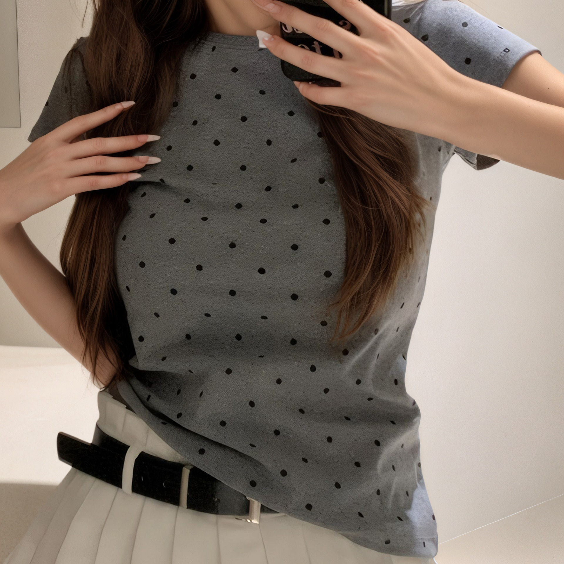 Summer New Polka Dot Printing Round Neck Loose Casual Women's T-shirt_ecoleips.com