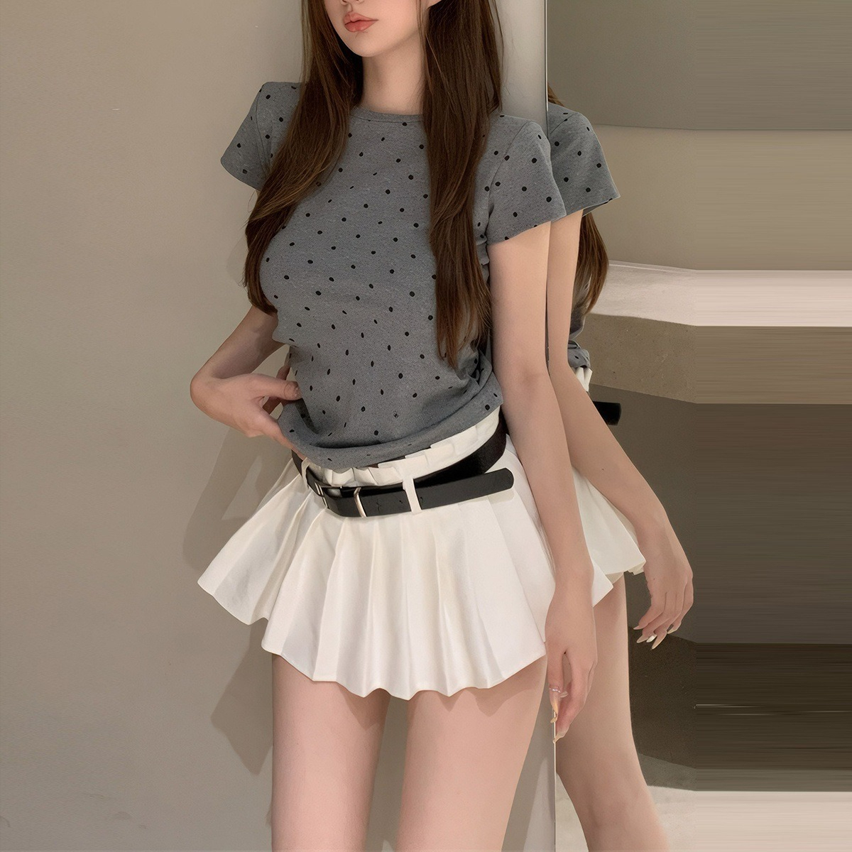 Summer New Polka Dot Printing Round Neck Loose Casual Women's T-shirt_ecoleips.com