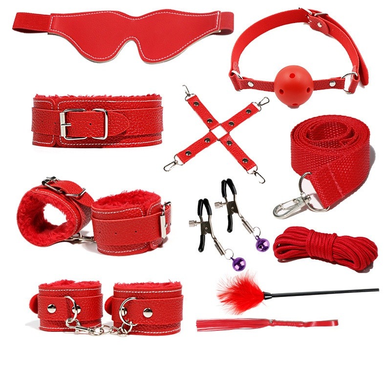 Set da 10 accessori bondage per coppie con manette in peluche_voghion.com
