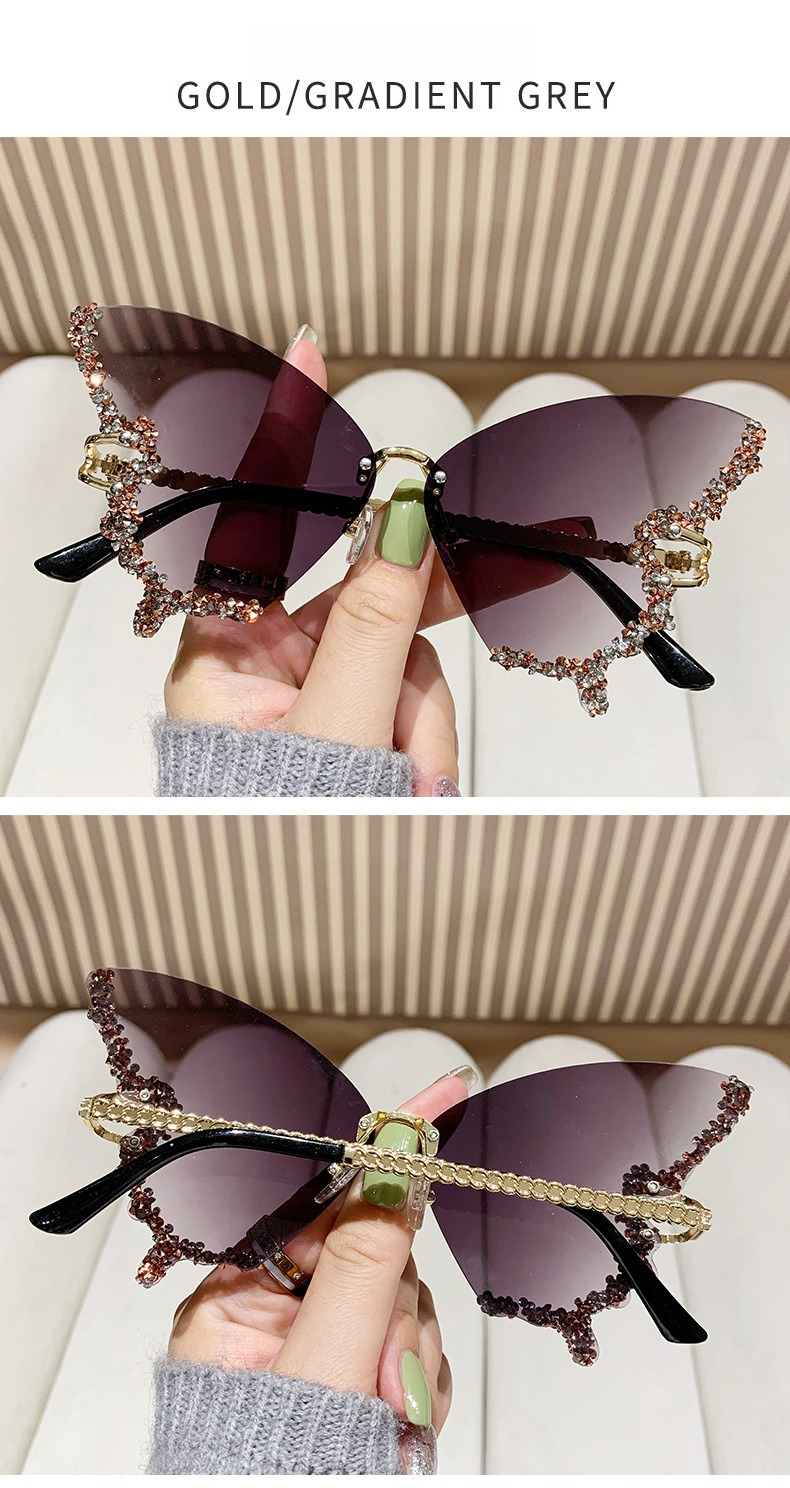 Óculos de sol borboleta sem aro com diamantes para mulheres_voghion.com