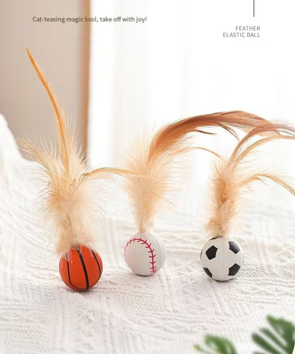 Interactive Cat Teaser Stick With Feather Bouncy Ball Pet Toy_voghion.com