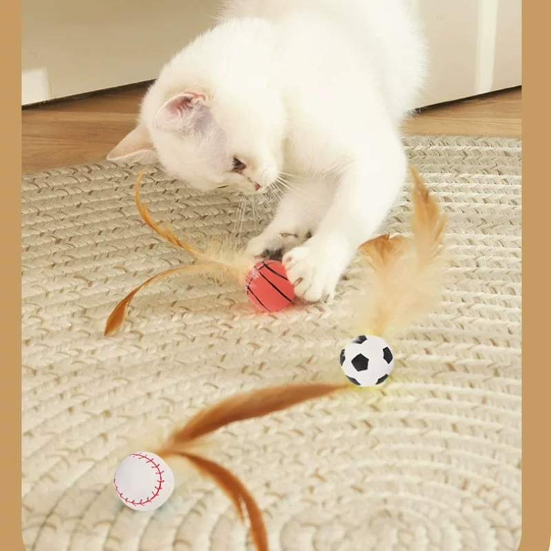 Interactive Cat Teaser Stick With Feather Bouncy Ball Pet Toy_voghion.com