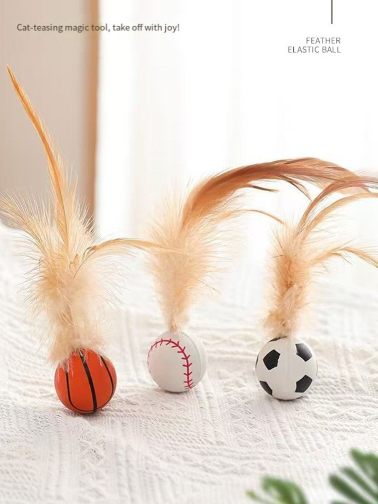 Interactive Cat Teaser Stick With Feather Bouncy Ball Pet Toy_voghion.com