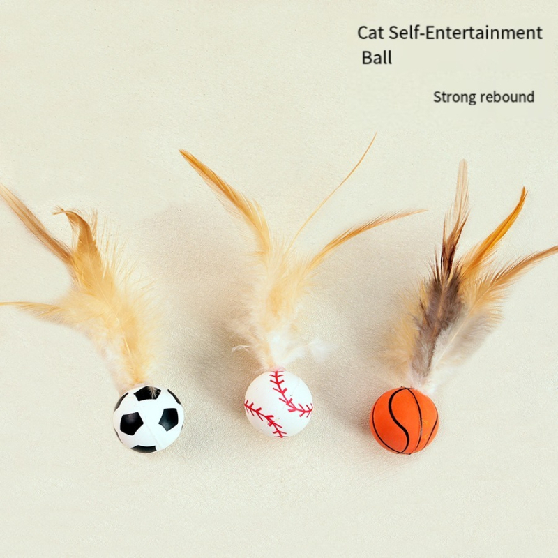 Cat Toy Bouncy Ball Feather Teaser Cat Stick Self-hi Boredom Relief Artifact Cat Chase Interactive Pet Toy_voghion.com