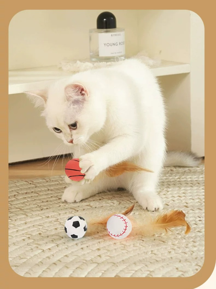 Interactive Cat Teaser Stick With Feather Bouncy Ball Pet Toy_voghion.com