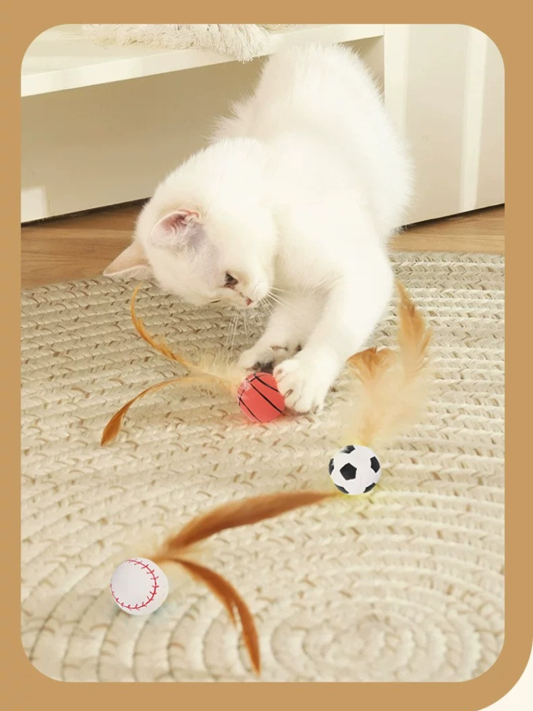 Interactive Cat Teaser Stick With Feather Bouncy Ball Pet Toy_voghion.com