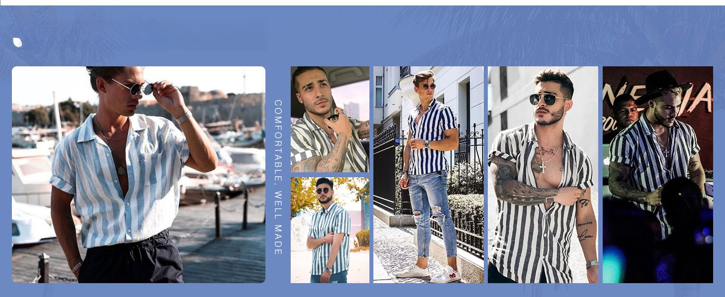 Short Sleeve Button-Up Striped Dress Shirts