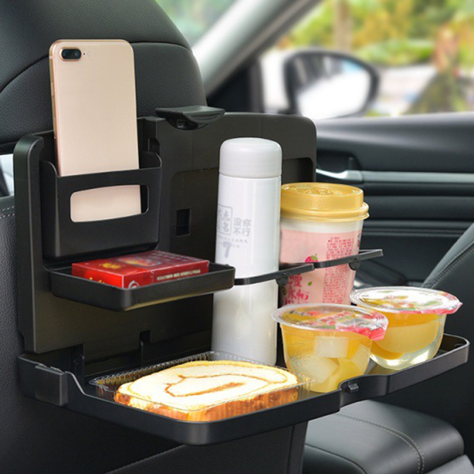 Car back seat tray with items