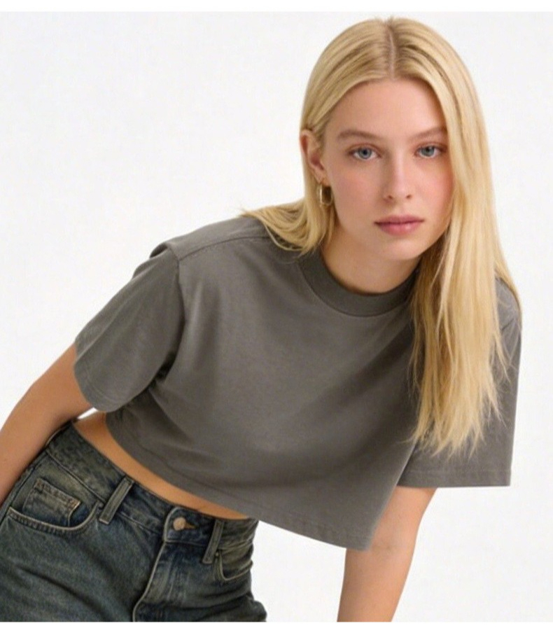 Summer Loose Round Neck Short T-shirt With Exposed Navel, Casual Solid Color Short Sleeved Shirt_ecoleips.com