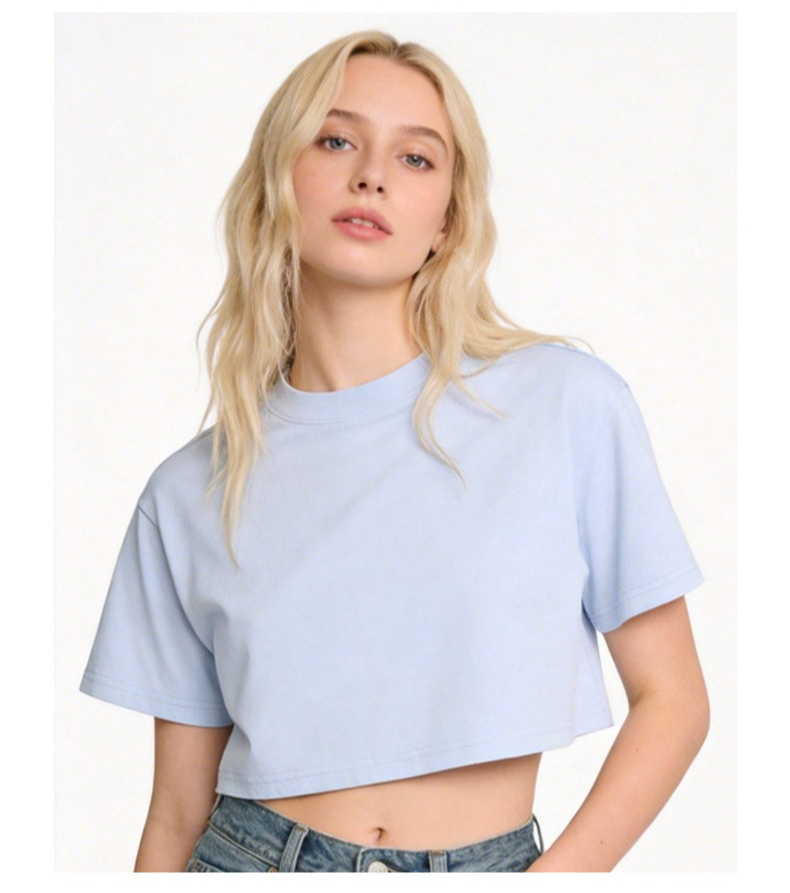 Summer Loose Round Neck Short T-shirt With Exposed Navel, Casual Solid Color Short Sleeved Shirt_ecoleips.com