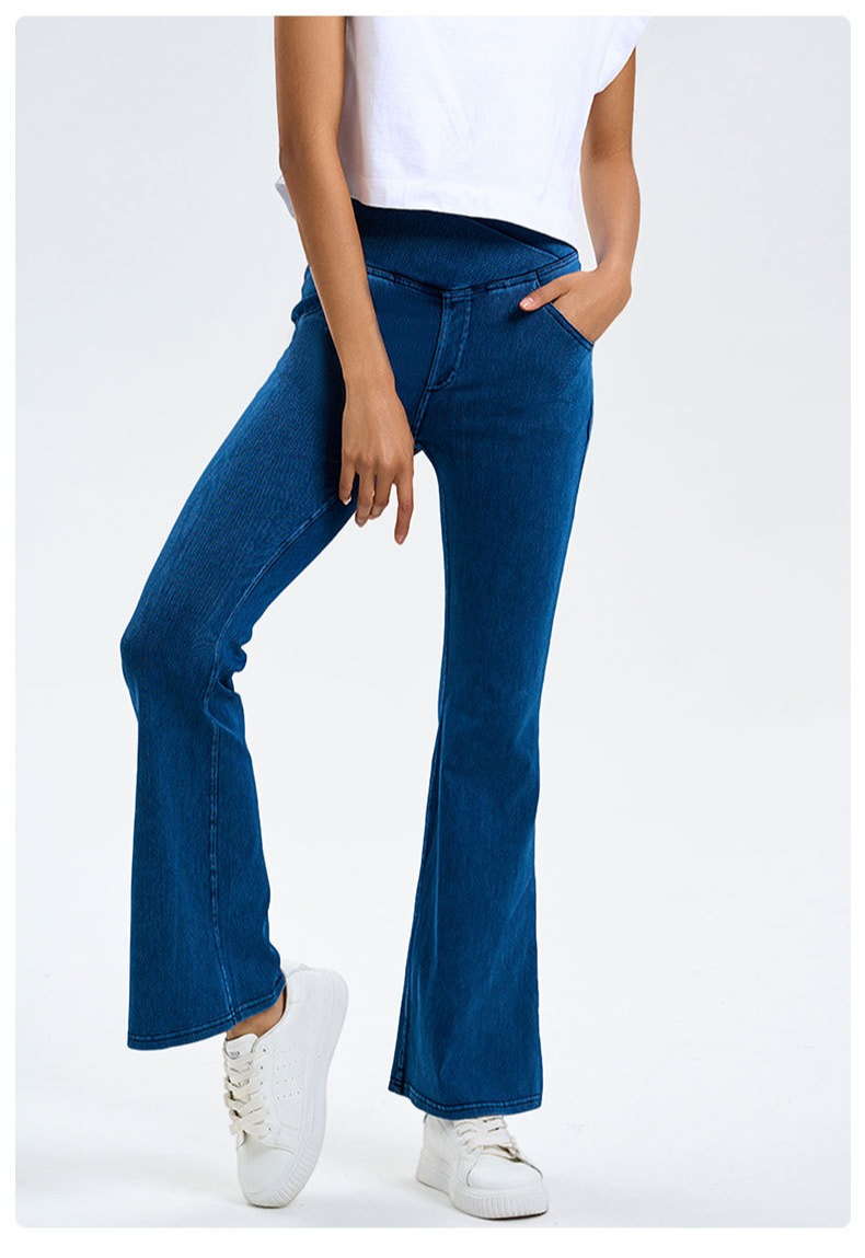 Spring/Summer New Cross Waist Jeans For Women, High Elasticity, Hip Lifting, Double Pockets, Sports Outerwear, Yoga, Fitness, Bellbottom Pants_ecoleips.com